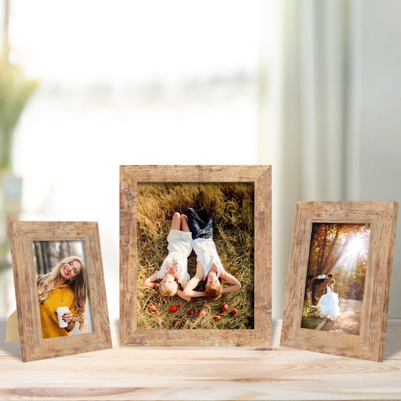iRahmen 5x7 Picture Frame Set of 4  High Definition Real Glass Rustic Brown Frame  5 x 7 Wood Photo Frames for Tabletop Display and Wall Mounting - Image 2